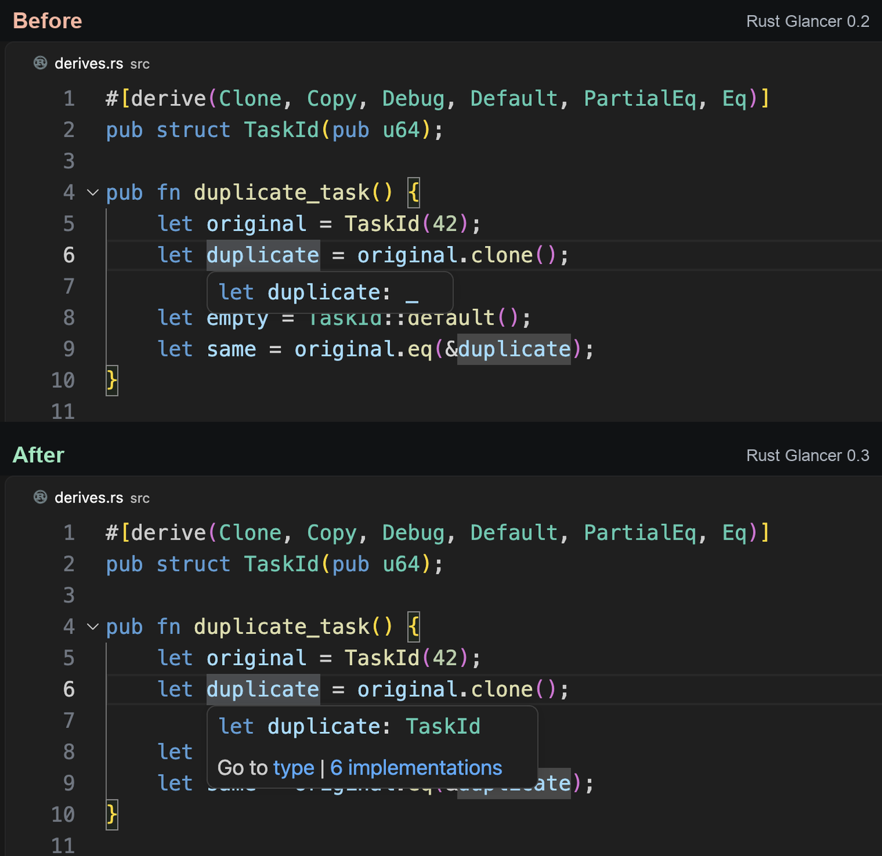 Analysis support for built-in derives