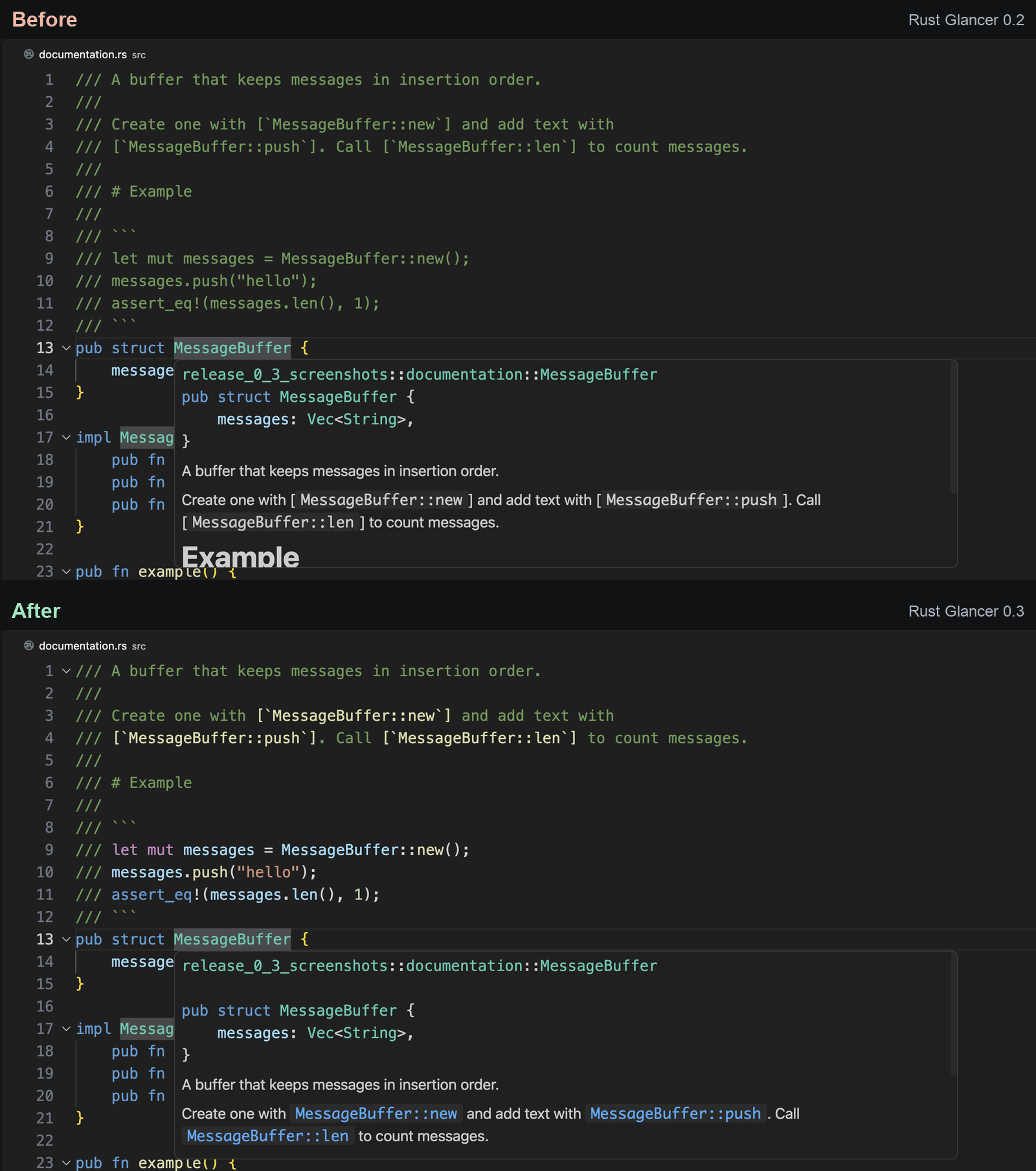 Documentation rendering with syntax highlighting and working links