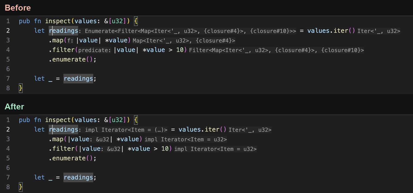 Inlay hints with inferred closure parameters and compact type labels
